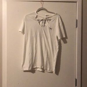 Pink basic white tee